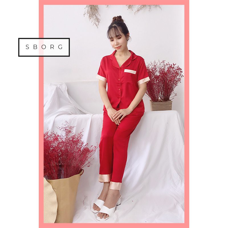 Đồ bộ mặc nhà trung niên SBORG pijama lụa satin phối nẹp sang trọng thoải mai de thương bigsize quà tặng mẹ