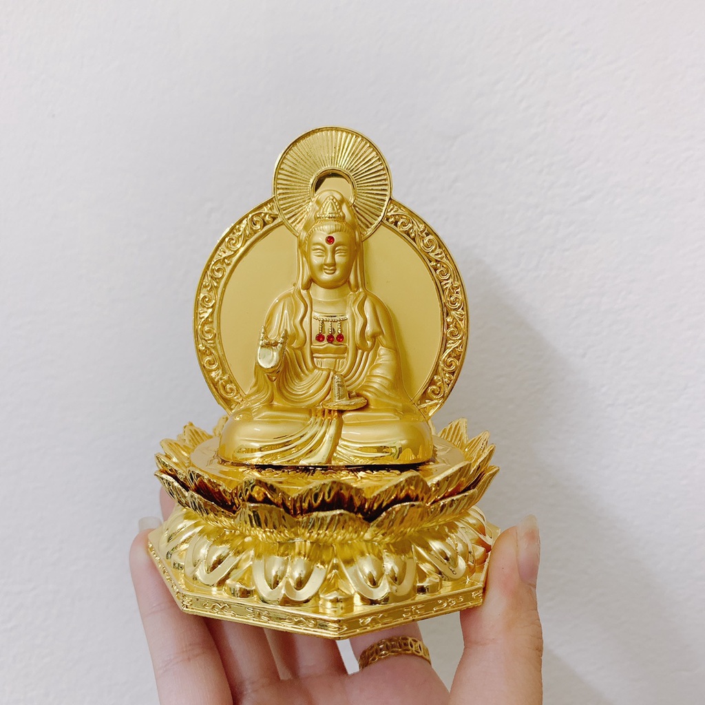 Tượng Phật Bà Quan Thế Âm Bồ Tát Ngồi Đài Sen Cao Cấp Để Taplo Bàn Làm Việc