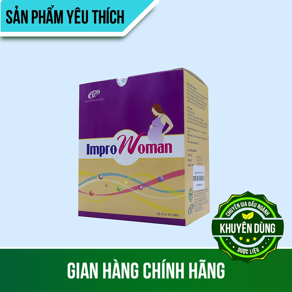 Viên bổ bà bầu ImproWoman - Bổ sung canxi, sắt, DHA, EPA, Magie, Kẽm cùng các vitamin và khoáng chất. Hộp 100 viên