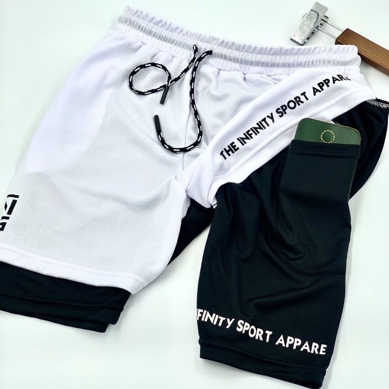 Quần chạy bộ tập gym nam 2 Lớp IFNS Yano Sport Cao Cấp Co Giãn 4 chiều Siêu Thấm Hút mồ hôi túi khóa kéo IFNS1