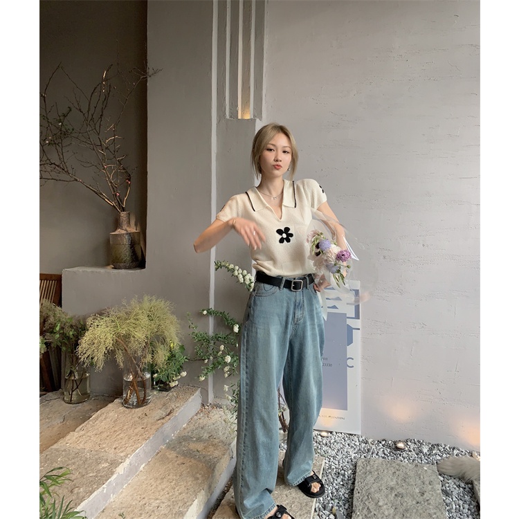 HUANG YOYO Áo Thun Ngắn Tay Cổ Tròn Thời Trang Hàn Cho Nữ