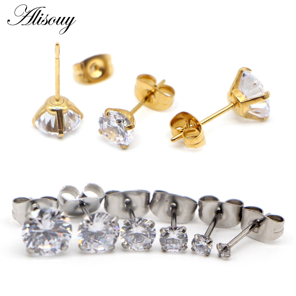 Alisouy 2Pc Bông Tai Bằng Thép Không Gỉ Phẫu Thuật 2 - 8Mm Vòng Trong Suốt Pha Lê Tragus Bông Tai Cubic Zirconia Tình Yêu Màu Vàng