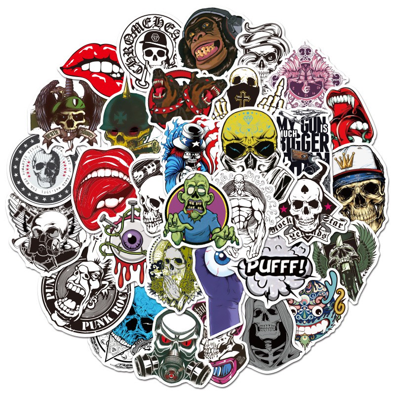 H124 - Sticker Đầ.u lâu - Zombie độc đáo - PVC/ Hình dán Chống nước Mũ bảo hiểm Vali Laptop Điện thoại