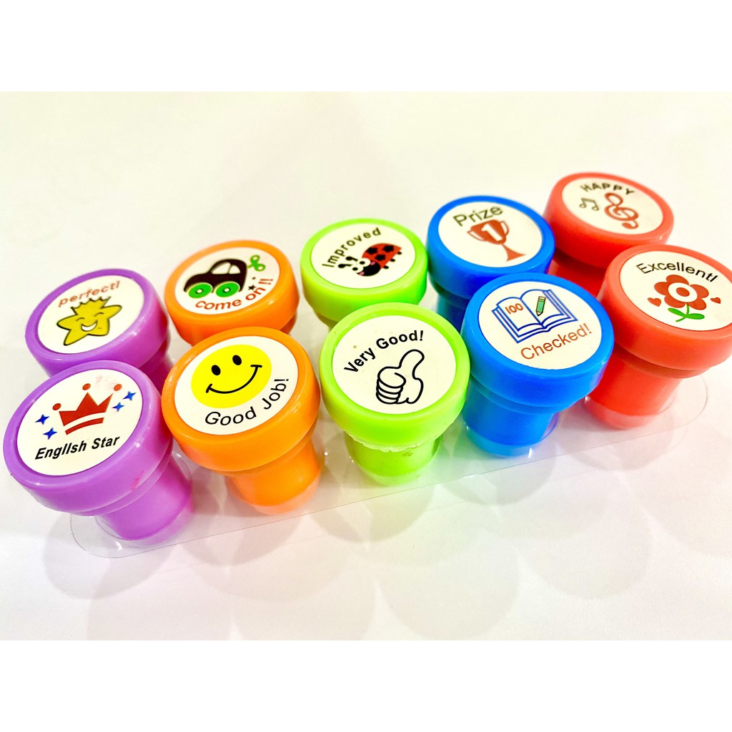 Bộ 10 Con Dấu Giáo Viên Lời Khen Teacher Praise Reward Stamps