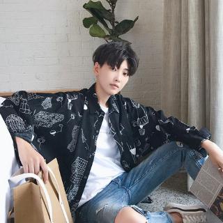 Áo sơ mi nam in họa tiết graffiti phong cách vintage