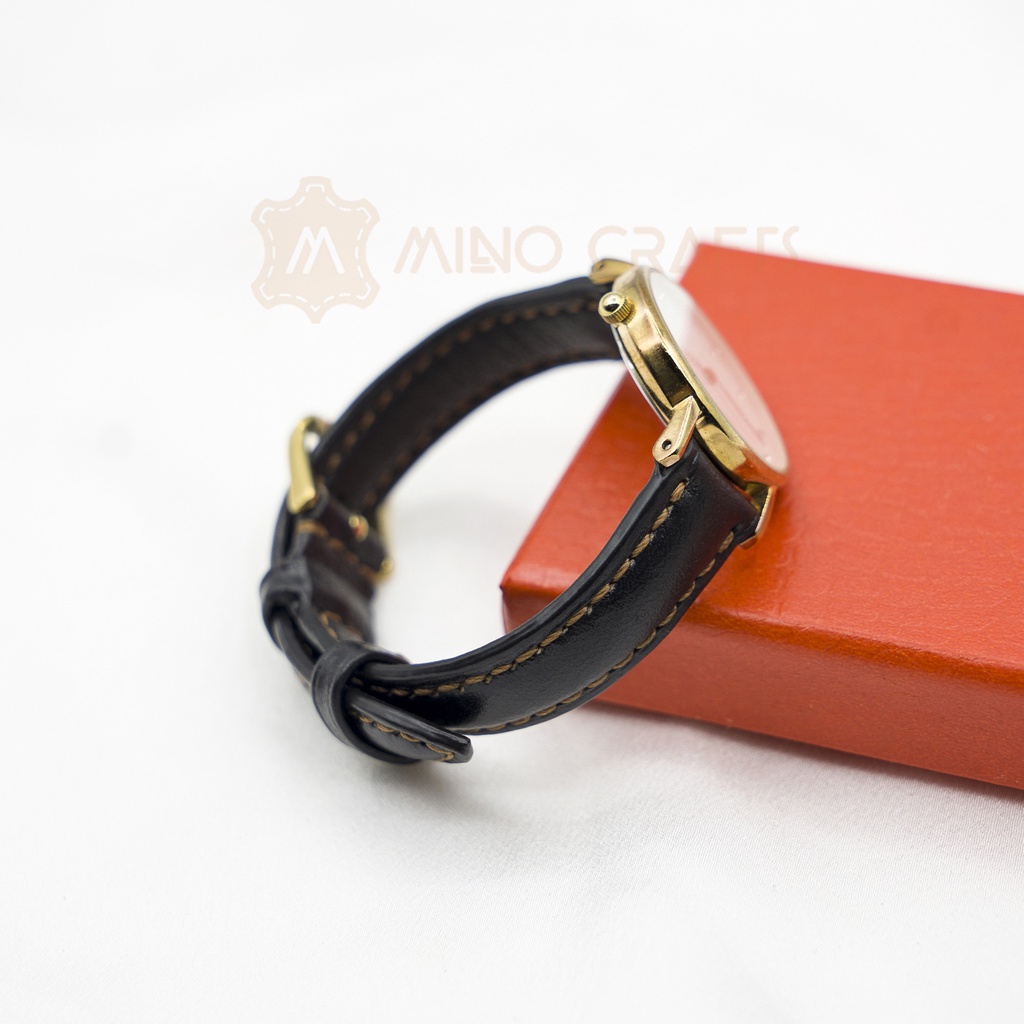 Dây da đồng hồ nữ mầu vàng bò, Dây da đồng hồ thủ công Mino Crafts