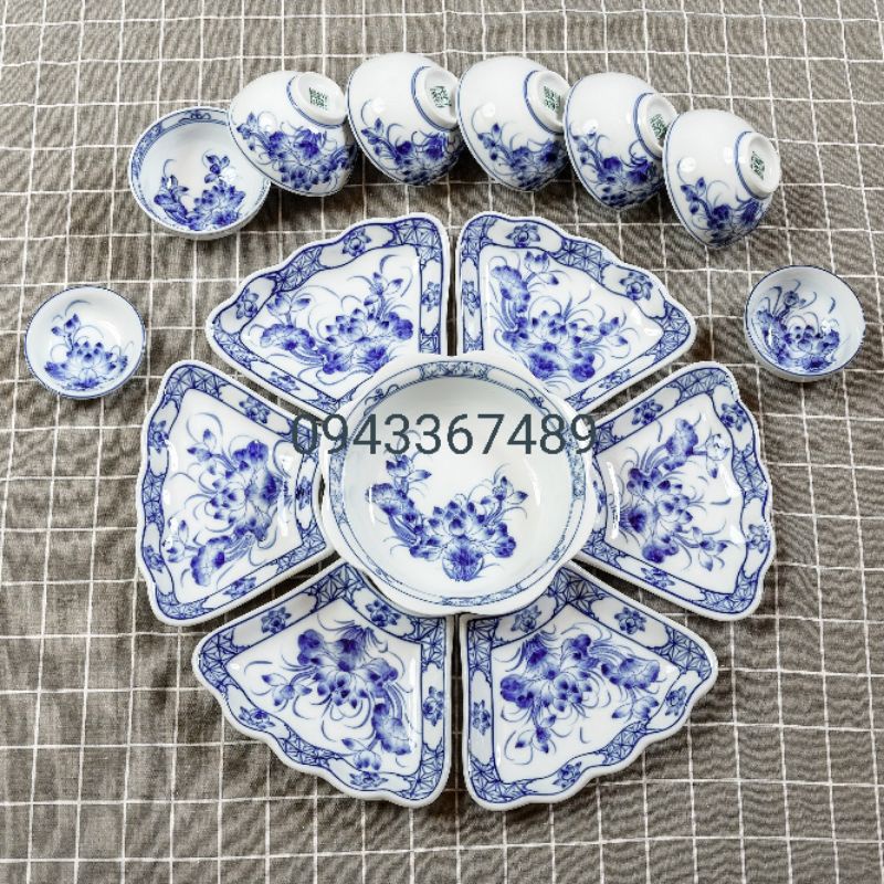 Bộ bát đĩa hoa mặt trời vẽ sen chuồn ĐK50cm, 57cm.Hàng sứ Bát Tràng