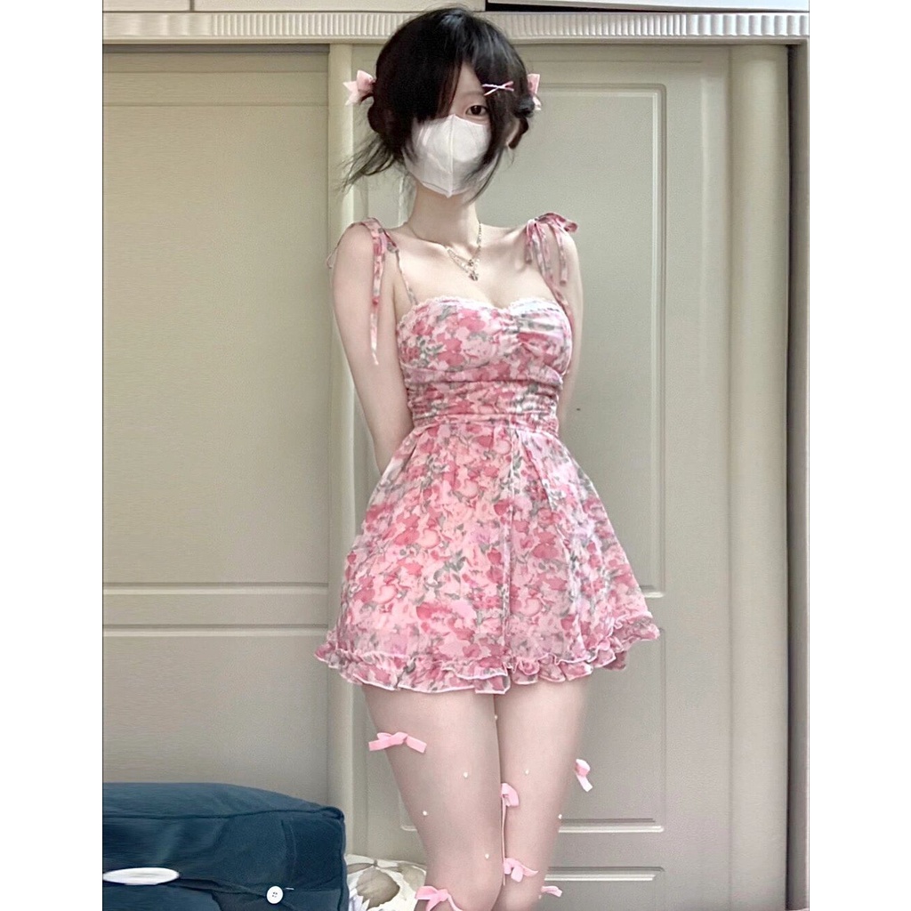 Đầm Ngắn Hai Dây Dáng Ôm In Hoa Thời Trang Mùa Hè 2022 Mới Mẻ Quyến Rũ Cho Nữ JJMI