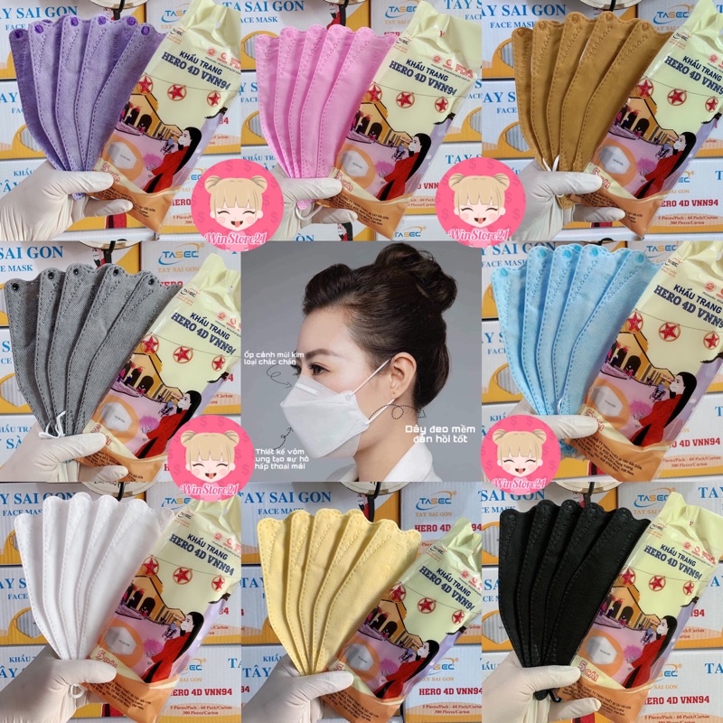 <VNN94_KF94 > Bịch Lẻ _ 5 Khẩu Trang_ Khẩu Trang Y Tế Kháng Khuẩn 4 Lớp HERO 4D VNN94 Cao Cấp Tây Sài Gòn .
