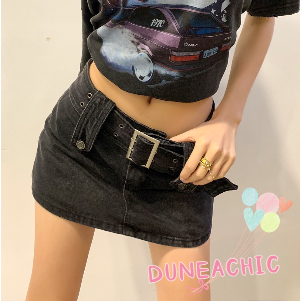 Chân Váy Lưng Thấp Màu Trơn Phối Khóa Phong Cách Đường Phố