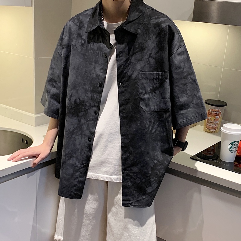 Áo Sơ Mi Nam Tay Ngắn Dáng Rộng Màu Nhuộm Phong Cách Hàn Quốc Thời Trang Mùa Hè Size M-2XL
