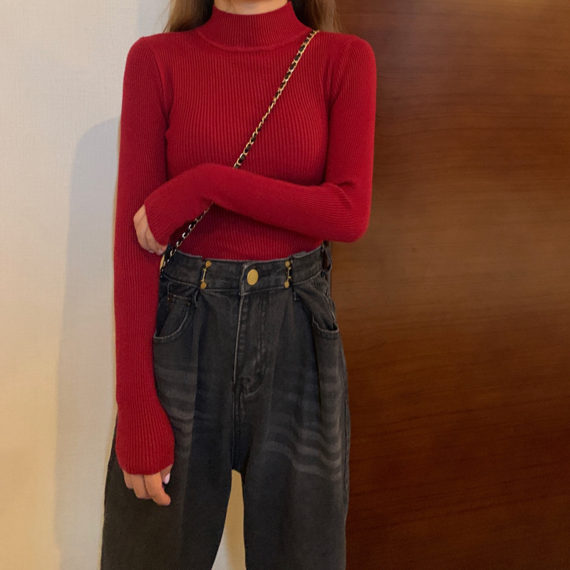 Áo Sweater Dệt Kim Mỏng Tay Dài Cổ Cao Vừa Vặn 28604 Cho Nữ | BigBuy360 - bigbuy360.vn