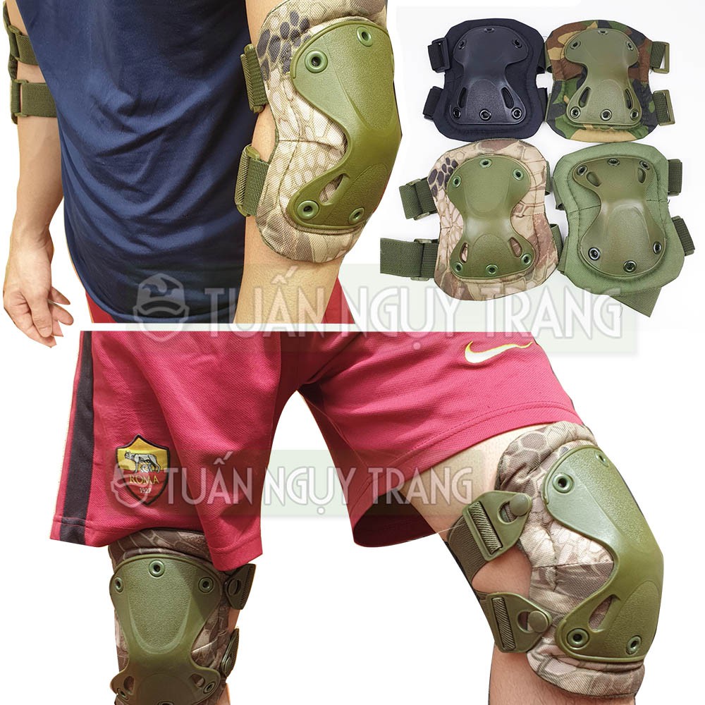 Bộ giáp 4 miếng bảo vệ đầu gối &amp; khuỷu tay màu lính