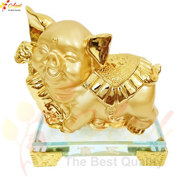 Tượng heo vàng - đế thủy tinh