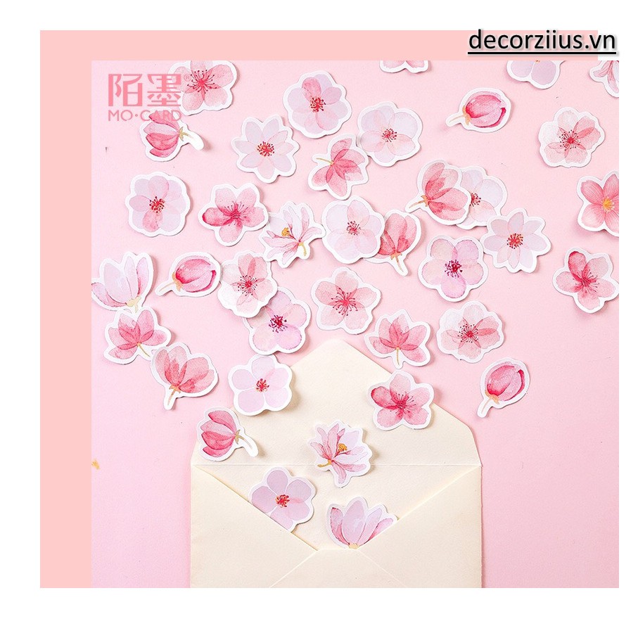 Hộp 45 Sticker Hình Dán Hoa Anh Đào Xinh Xắn Trang Trí Sổ Tay, Planner, Bullet Journal