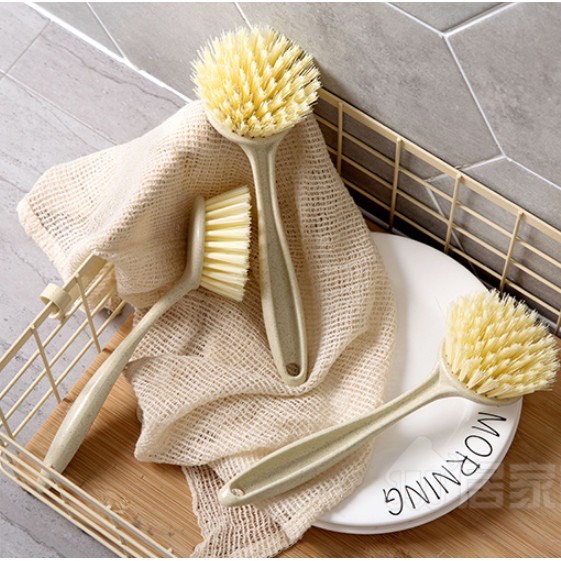 Bàn chải cọ rửa chén, đĩa, xoong, nồi, chảo - cọ rửa nhà bếp có tay cầm dài bằng nhựa lúa mạch