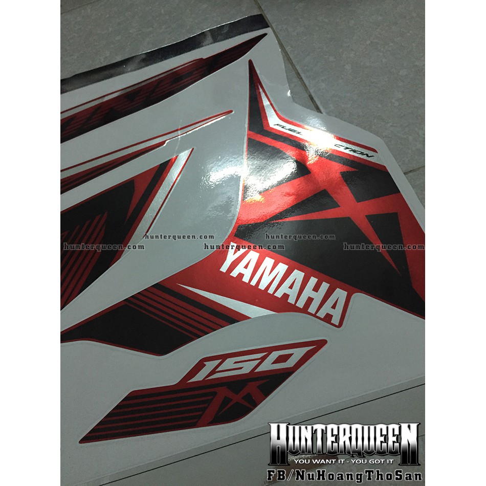 Tem Exciter 150. Tem rời MX King đỏ sọc đơn giản, chất liệu CANDY, dán xe đỏ. Xe màu khác vui lòng inbox