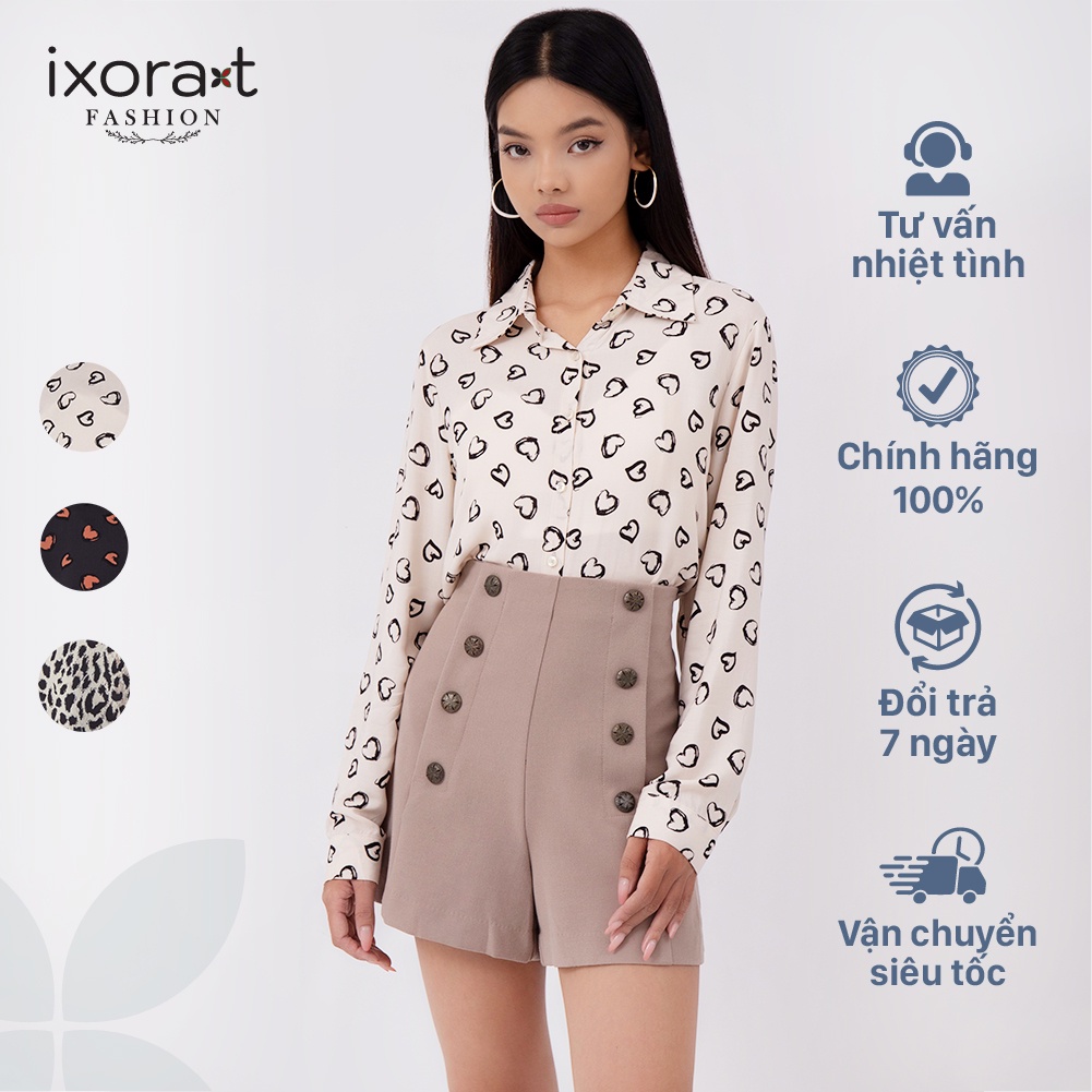 Áo sơ mi nữ dài tay IXORAT FASHION họa tiết đơn giản form rộng chuẩn công sở thoáng mát, thoải mái