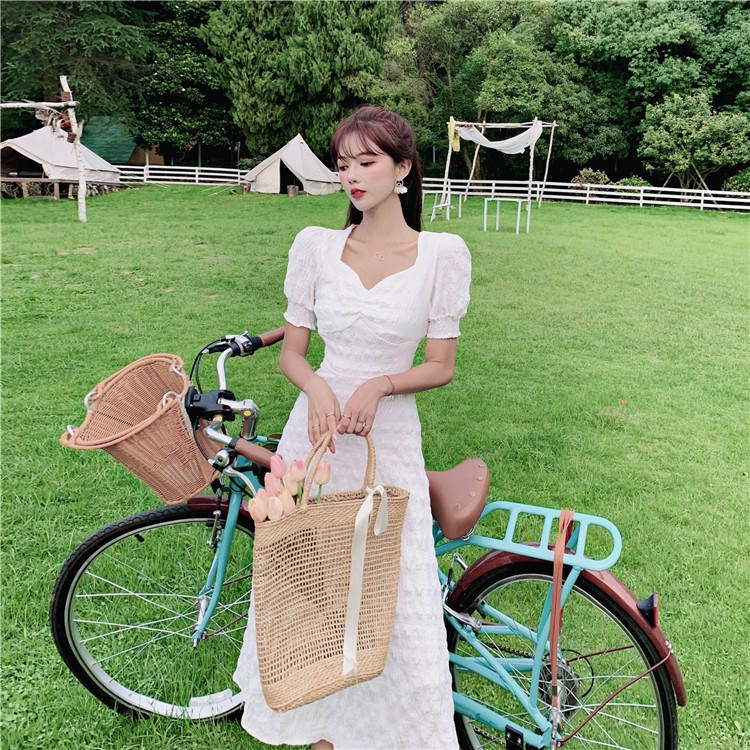 Đầm tay phồng kiểu Pháp màu trắng tinh tế thời trang cho nữ | BigBuy360 - bigbuy360.vn