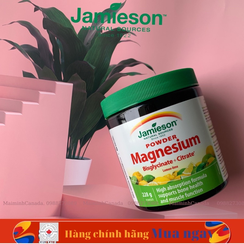 Bột Magnesium Bisglycinate et citrate 228mg Jamieson Canada; Date T1-3/2025