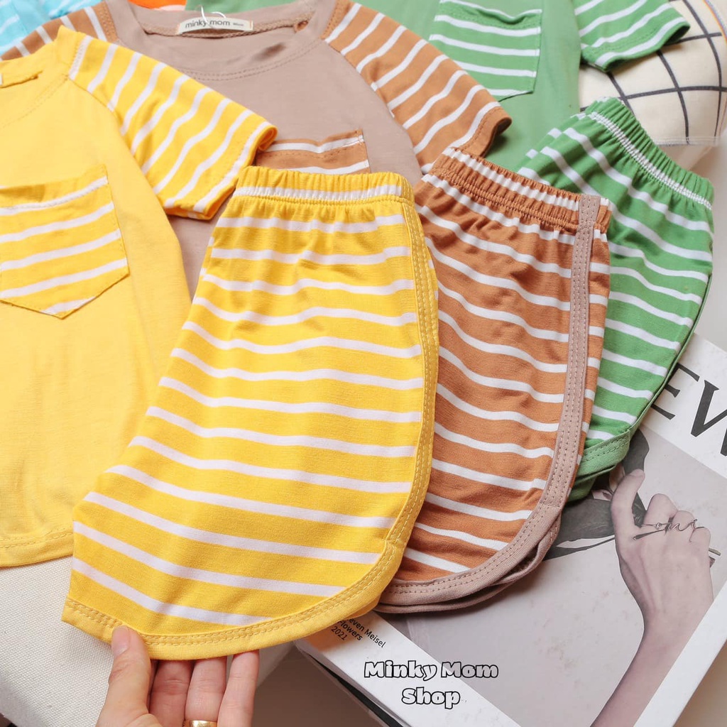 Bộ quần áo cộc tay thun lạnh Minky mom bé trai SIZE ĐẠI