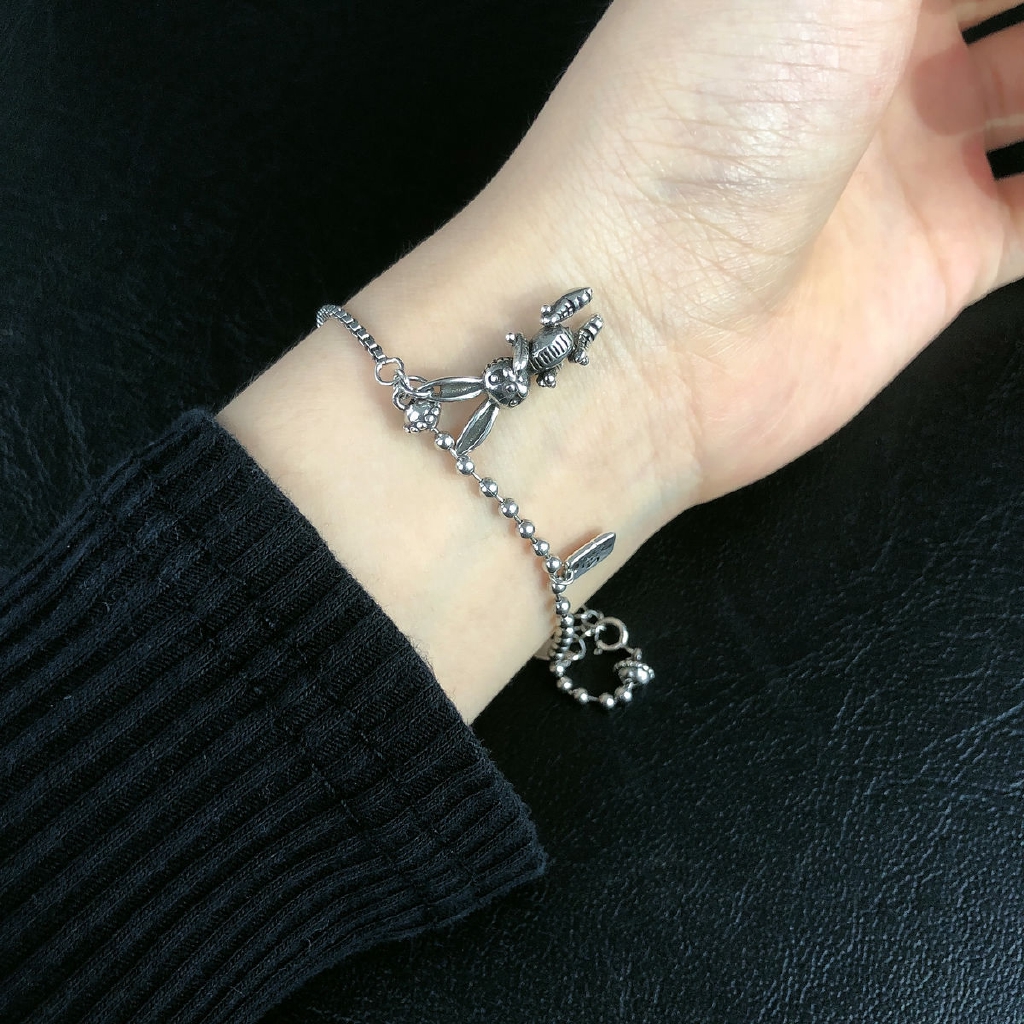 Vòng Tay Gắn Mặt Hình Thỏ Xinh Xắn Phong Cách Retro