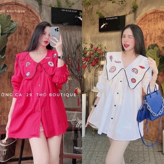 Áo sơ mi cổ bèo thêu