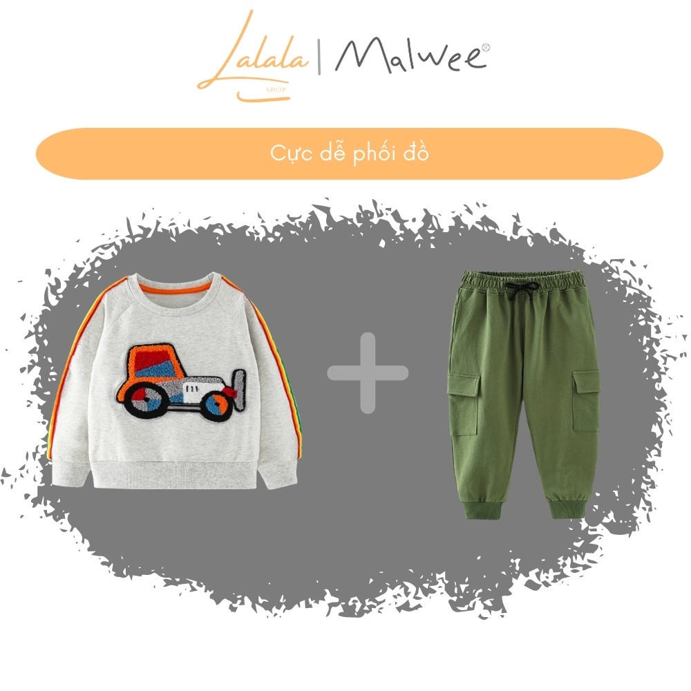 Áo nỉ cho bé trai, áo ấm cho bé trai MALWEE mềm mại, họa tiết ô tô, Marvel mạnh mẽ