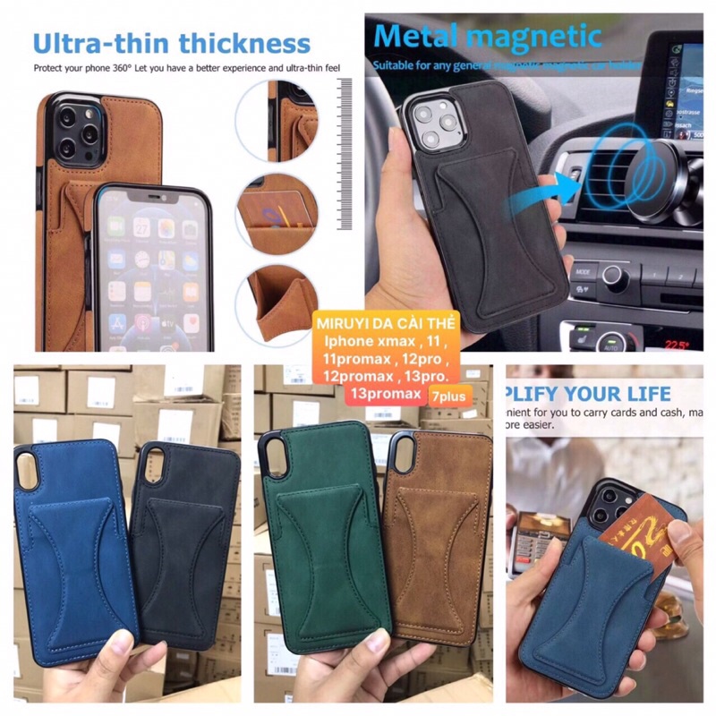 Ốp lưng ví da cài thẻ MIRUYI iPhone 7 8 PLUS XS 11 12 13 PRO / MAX - ngăn để thẻ -  để ảnh - để tiền