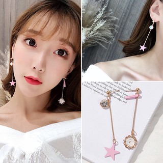 Bông Khuyên Tai Tiểu Thư Hàn Quốc Mix Ngôi Sao Và Đồng Hồ Màu Hồng Cá Tính !