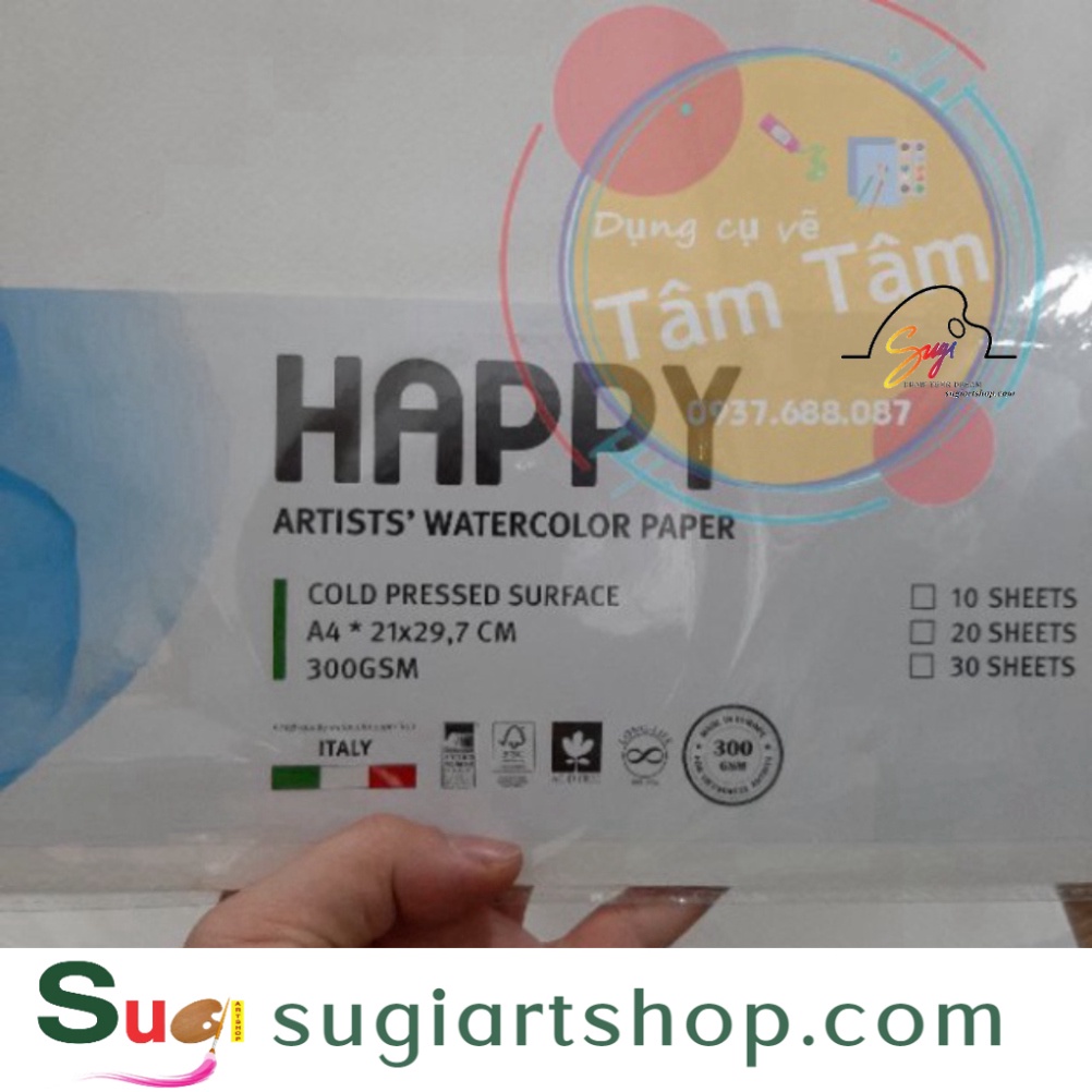 Giấy Canson 300gsm size lớn A2-A1-Giấy vẽ màu nước Happy 300gsm