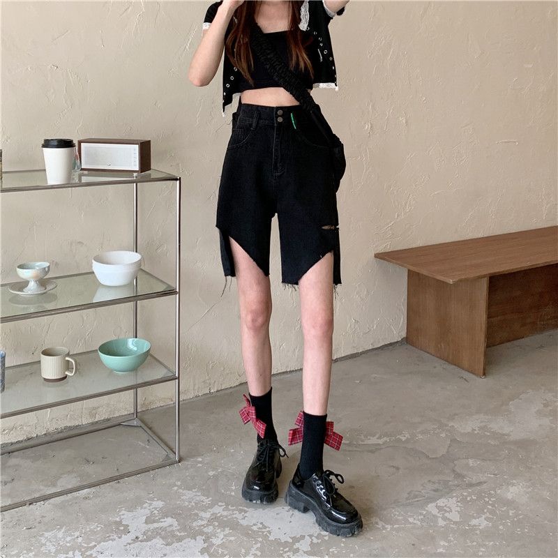 Quần Jean Rách Lưng Cao Dáng Ôm Thời Trang Mùa Hè Hàn Quốc 2022 Dành Cho Bạn Nữ