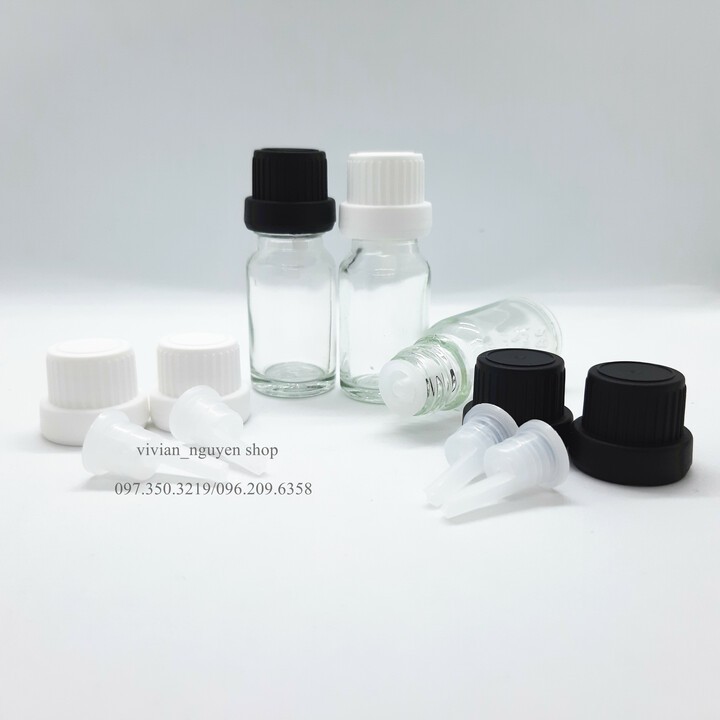 Combo 100 lọ đựng tinh dầu 10ml, thân thủy tinh trong suốt, nắp nhựa PP đẹp