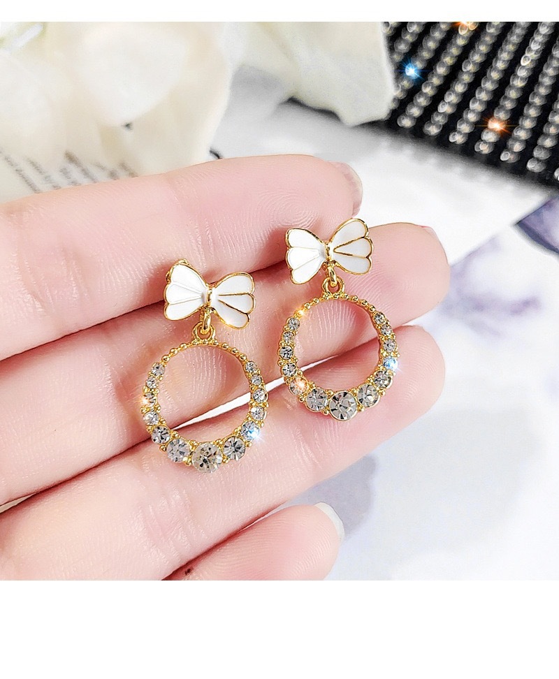 Hoa tai hợp kim đính đá họa tiết nơ thời trang cá tình dành cho nữ