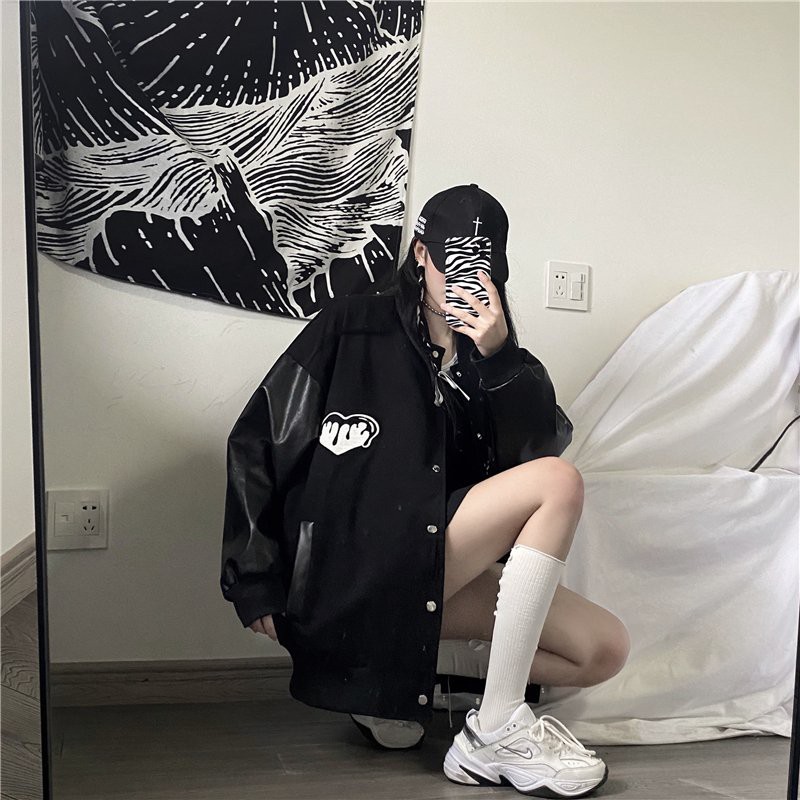 Áo Bomber Heart Phối Tay Da Unisex - Titto Closet