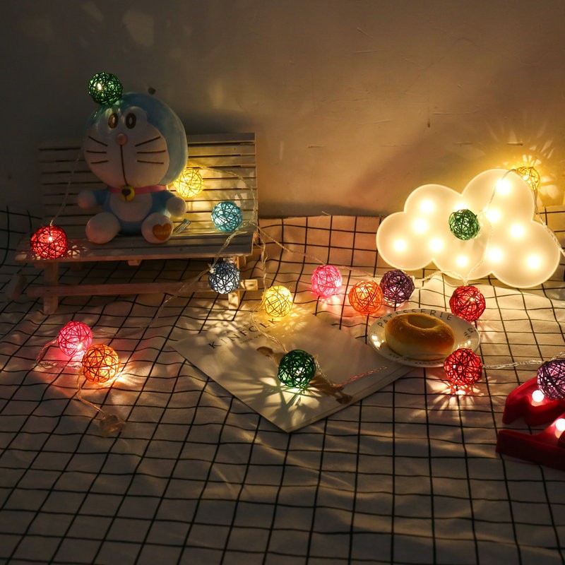 Đèn cầu mây thái lan - 1.5m 10 bóng (nhiều màu)