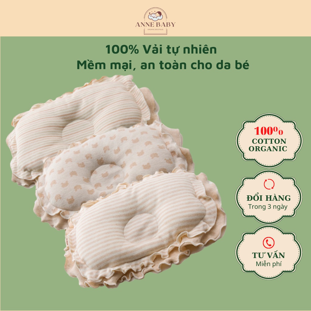 Gối Chống Bẹp Đầu Cho Bé 0-1 Tuổi Lót Bông Cực Êm, Vải Cotton Organic An Toàn Cho Da - Gối Chống Méo Đầu Cho Bé Sơ Sinh