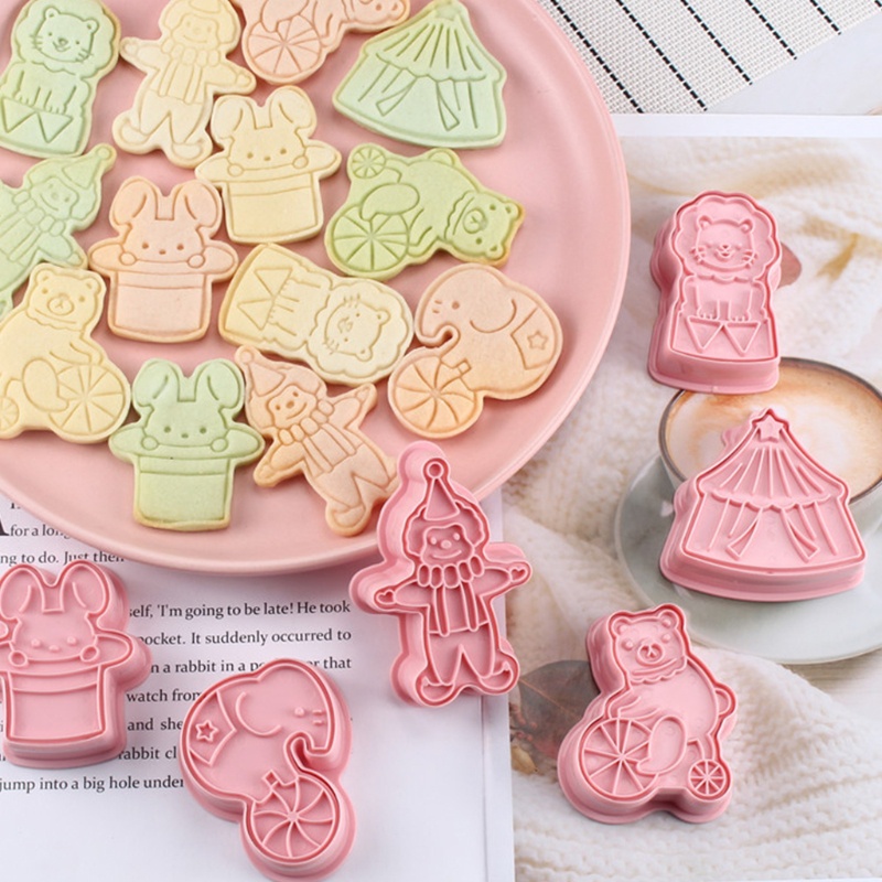 Bộ 6 Khuôn Cắt Bánh Quy Hình Động Vật Rạp Xiếc / Thỏ / Voi / Gấu / Sư Tử