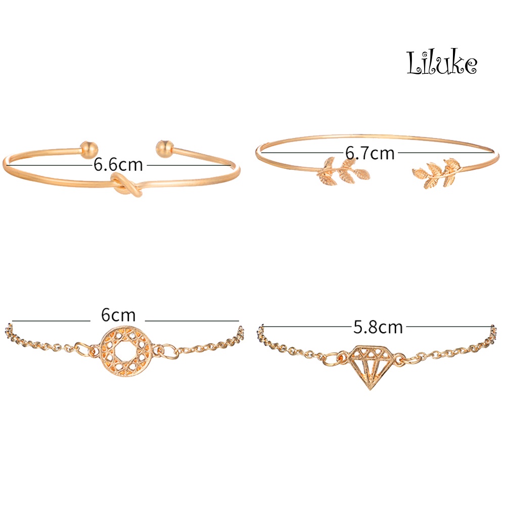 Set 4 Vòng Tay Hợp Kim Hở Kiểu Dáng Retro Thời Trang Cho Nữ