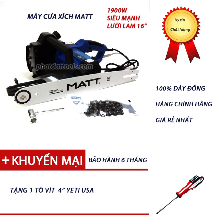 Máy cưa xích chạy điện MATT 405-3 tặng mũi tô vít 4 usa Made in: Trung Quốc