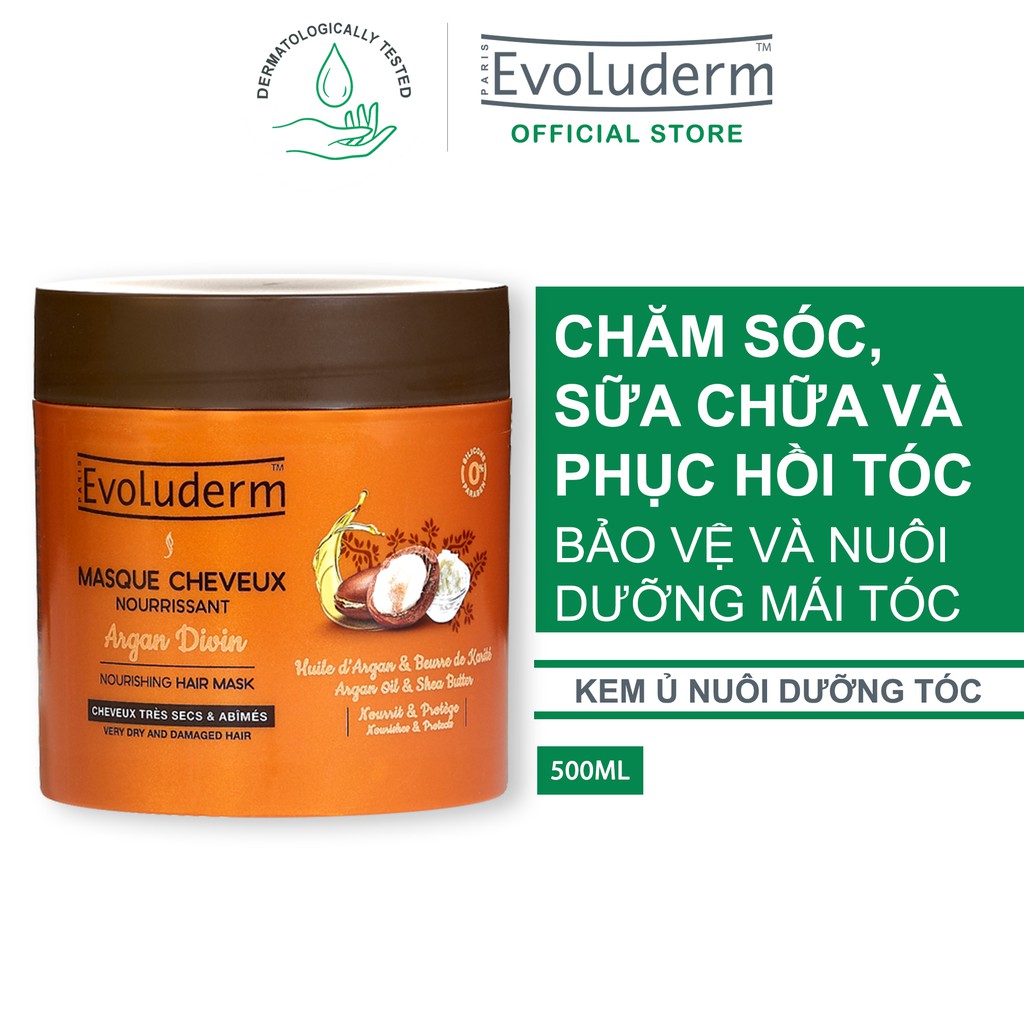 Kem ủ dành cho tóc rất khô và bị hư tổn Evoluderm Masque Cheveux Nourrissant Argan Divin 500ml