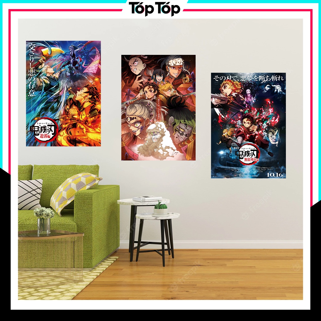 Poster anime Kimetsu No Yaiba, tranh dán tường manga wall decor KNY