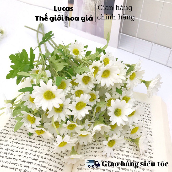 Combo 10 cành hoa giả - Hoa cúc họa mi Lucas 60cm trang trí bền, đẹp, thanh lịch, sang trọng, phụ kiện decor