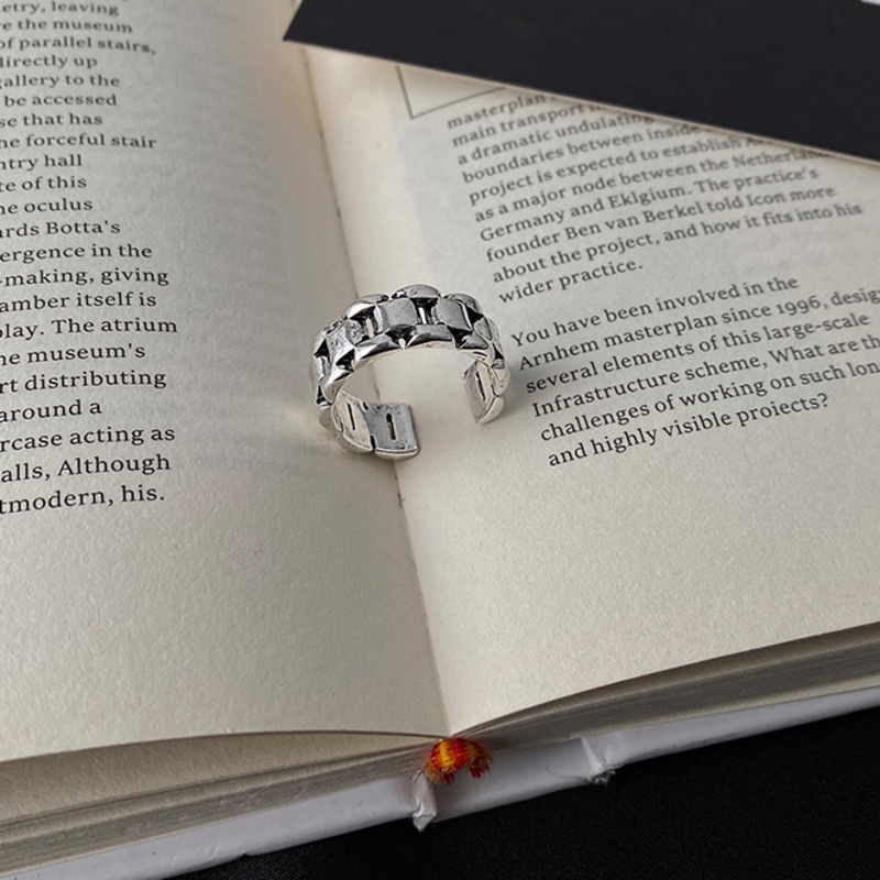 Nhẫn Bạc Phối Dây Xích Phong Cách Hip Hop Cổ Điển