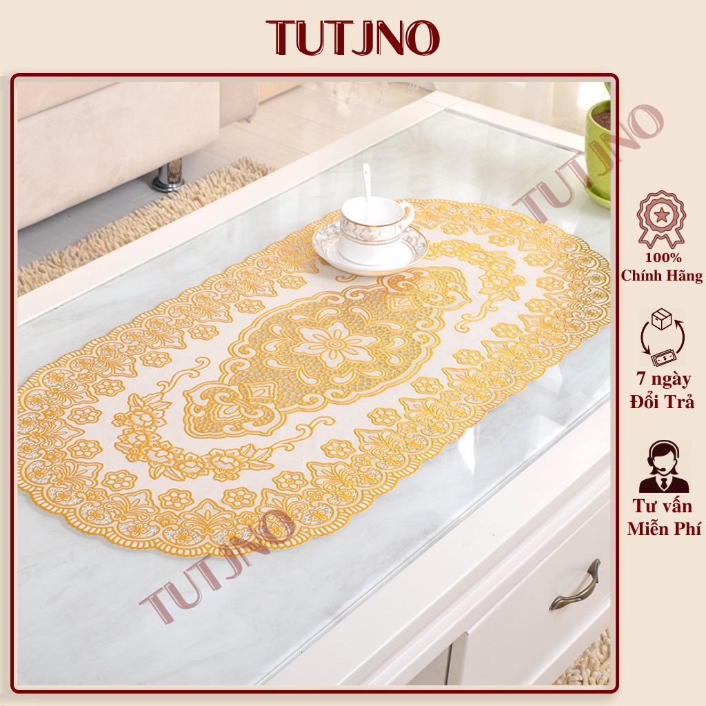 Khăn trải bàn ren oval họa tiết hoàng gia sang trọng - khăn trải bàn kích thước 50x110cm TUTJNO