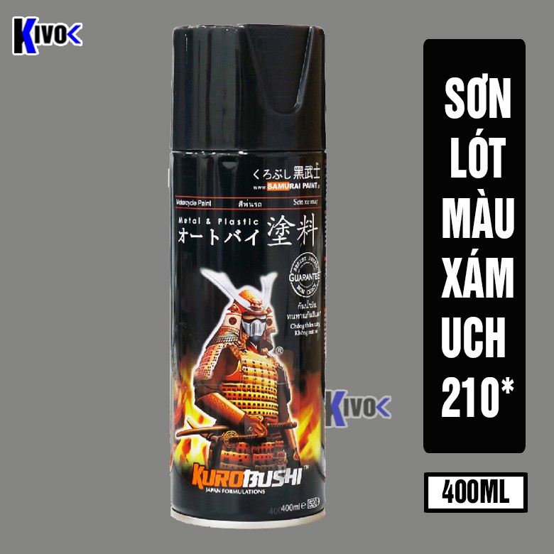 Bình Xịt Sơn Lót Samurai Kurobushi 400ML Màu Xám UCH 210* - Chai Sơn Xịt Lót Xe Máy Chịu Nhiệt Đa Năng - Kivo