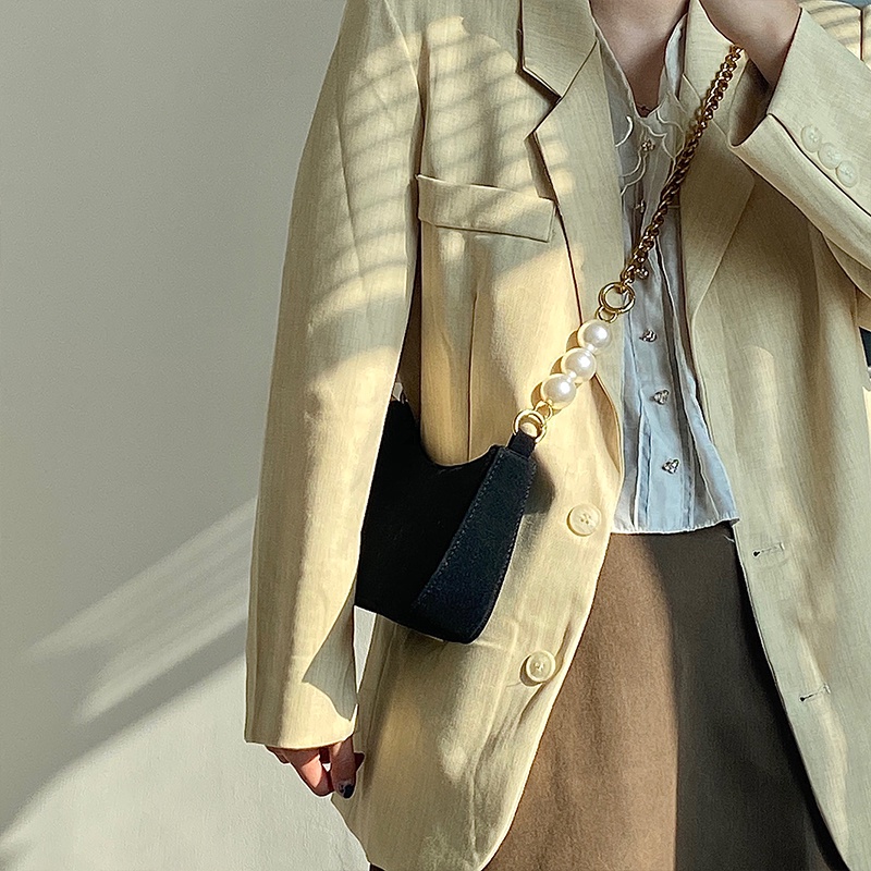Túi Đeo Chéo Da Lộn Đính Ngọc Trai Phong Cách Hàn Quốc Cổ Điển Thời Trang Cho Nữ
