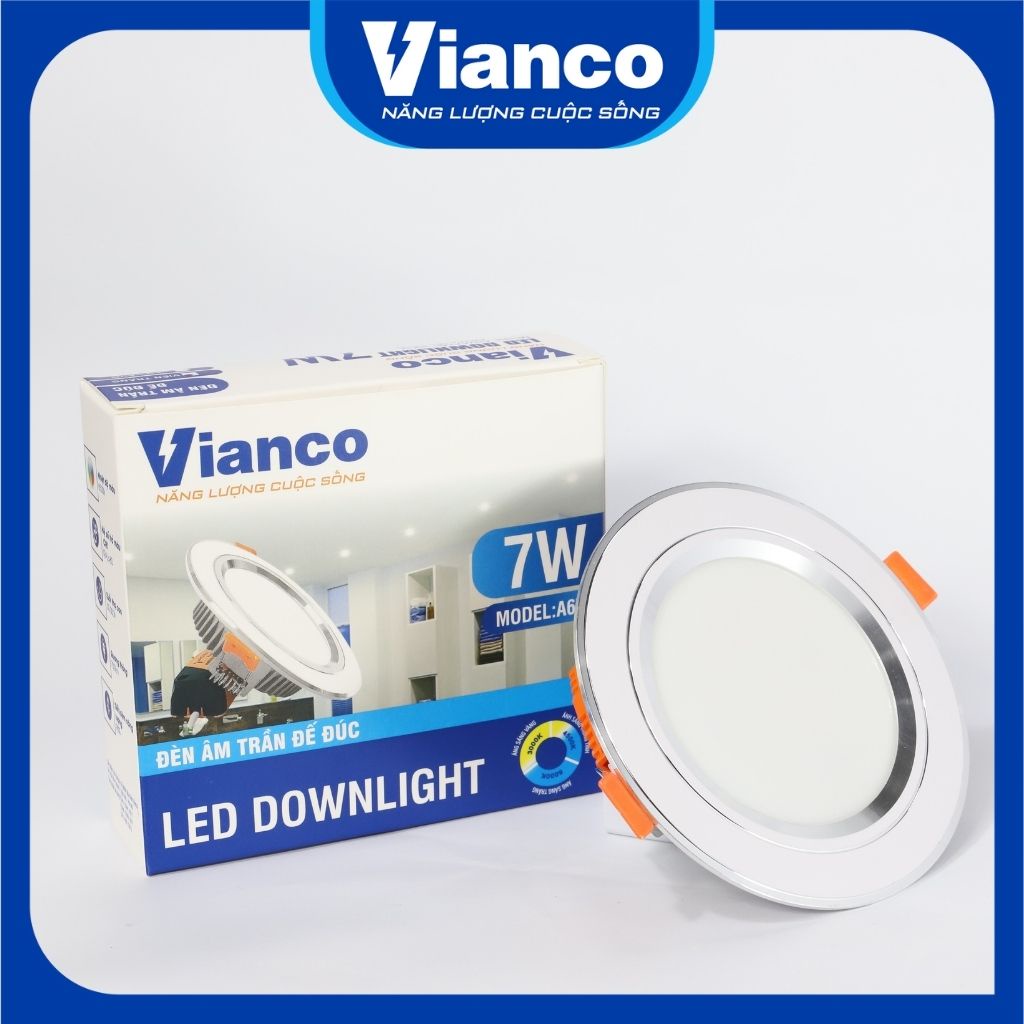 Đèn Led Âm Trần Downlight VIANCO 7W Làm Từ Hợp Kim Nhôm Cao Cấp, Thiết Kế Hai Loại Đế Viền Đổi Màu