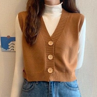 Áo Len Cardigan Không Tay Cổ Chữ V Dáng Ngắn Phong Cách Mới Cho Nữ