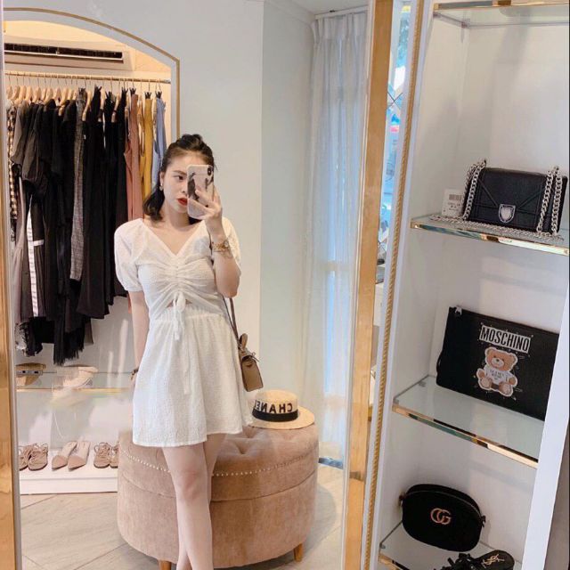 💍 Set váy quần + áo ren trắng rút dây